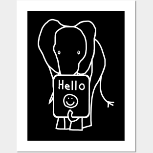 White Line Elephant says Hello Posters and Art